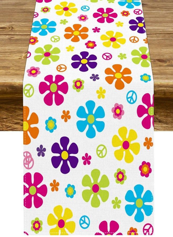 Pudodo 60's Hippie Table Runner Groovy Flower Retro 70s Themed Birthday Party Decoration Kitchen Dining Room Home Decor - Image 1