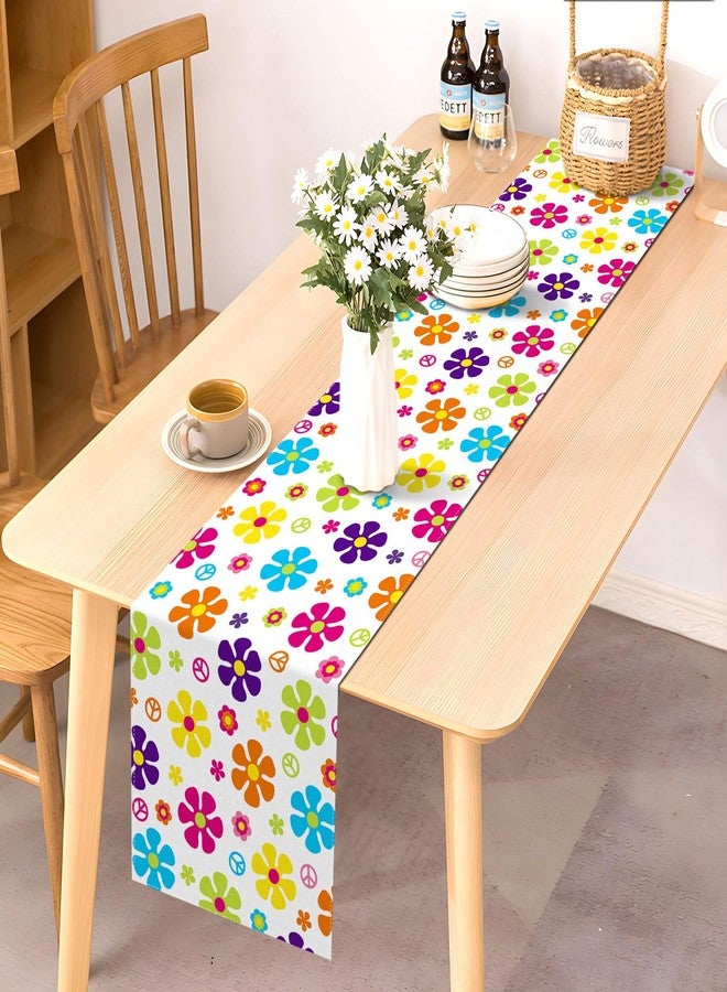 Pudodo 60's Hippie Table Runner Groovy Flower Retro 70s Themed Birthday Party Decoration Kitchen Dining Room Home Decor - Image 2