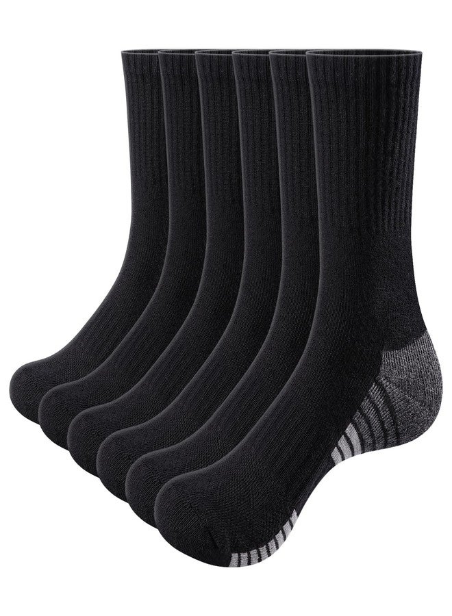 YUEDGE Men's Cushioned Crew Socks For Men, Breathable Casual Mens Socks, Moisture Wicking Terry Cushioned Combed Cotton Athletic Socks For Gym Daily, Size 9-11, Black, 6 Pairs - Image 1