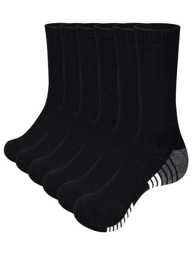 YUEDGE Men's Cushioned Crew Socks For Men, Breathable Casual Mens Socks, Moisture Wicking Terry Cushioned Combed Cotton Athletic Socks For Gym Daily, Size 9-11, Black, 6 Pairs - Image 4