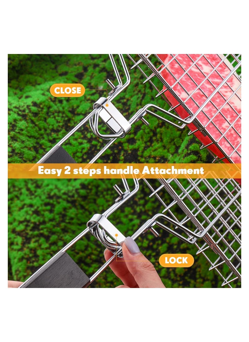 SYOSI - Grill Basket for Outdoor, 2 Pcs BBQ Grill Basket Fish Grilling Basket, with Handle Stainless Steel Portable Grill Rack, Dishwasher Safe, for Vegetables Shrimp Steak Cooking, for Variety of Grills - Image 1
