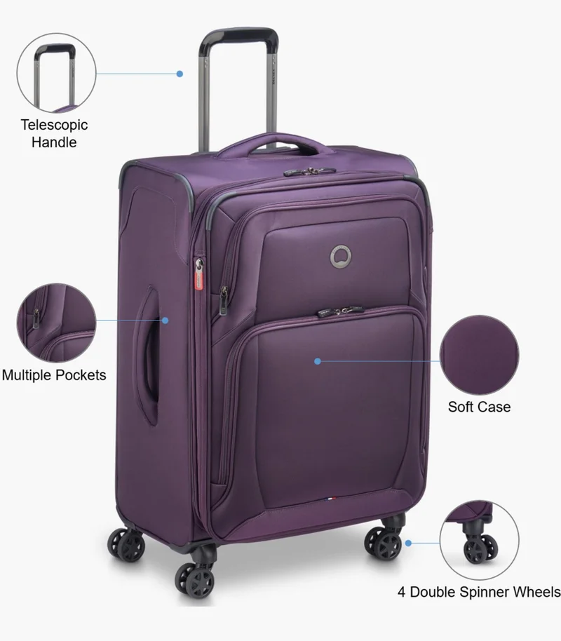 DELSEY Paris 70 Optimax Lite 70 Cm Softcase 4-Double Wheeled Expandable Check-In Luggage Trolley - Purple  | Best Price UAE