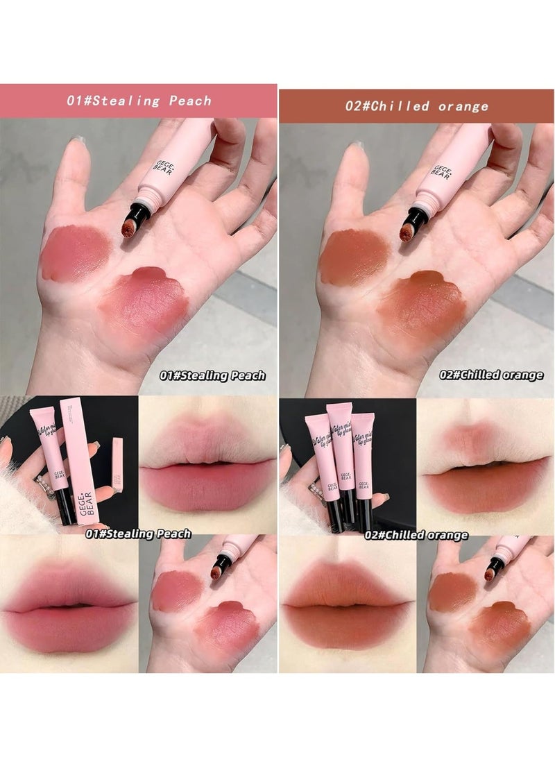 Gege Bear Dreamy Matte Lipstick | Water Mist Soft Velvet Texture | Lightweight Feel with Full Coverage | Long-Lasting Lip Color | Moisturizing with Plush Brush Applicator | Korean-Inspired Lipstick Shades for Women & Girls (01#Stealing Peach, 10g) - Image 2