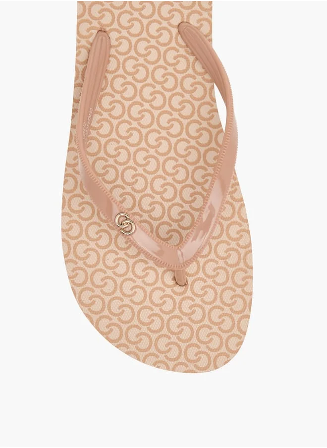 سيليست Womens All-Over Monogram Print Flip Flops