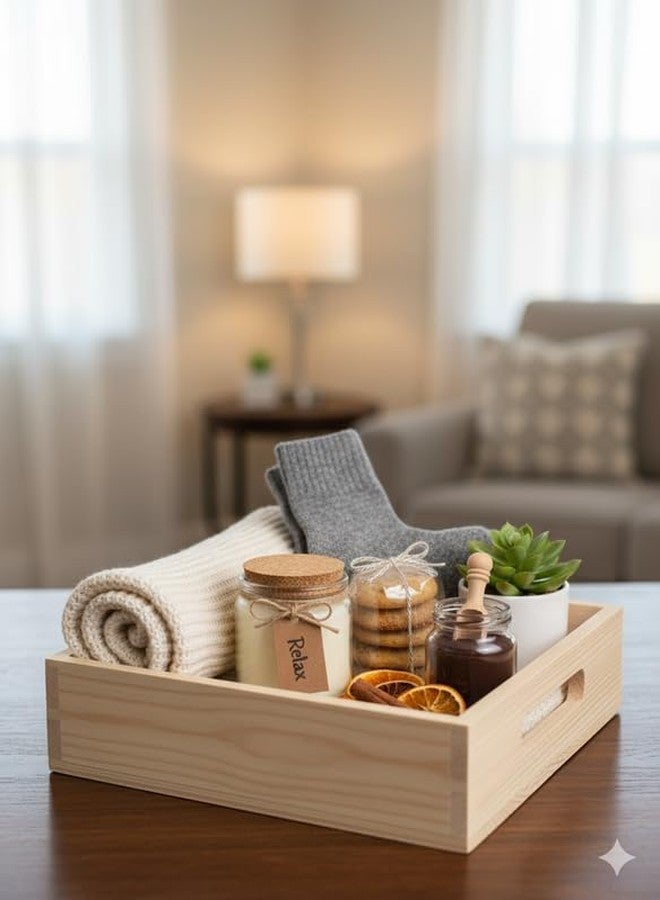 Kizzi Basket for Gift Hamper Pinewood Square Basket Tray 8x8x2.5 Diwali Wedding Gifting Decoration DIY Tray - Image 3