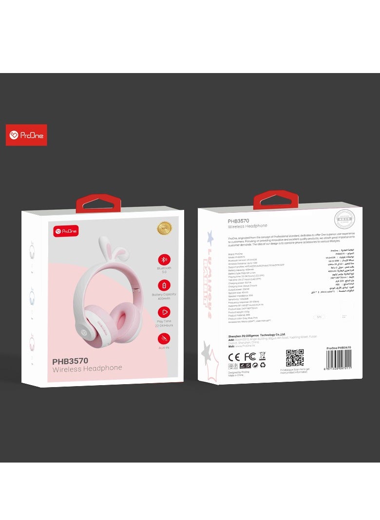 ProOne - ProOne PHB3570 Wireless Headphone - Bluetooth 5.0, Up to 24 Hours Playtime, AUX-IN, 27 Hours Talk Time, Comfortable, Adjustable, Compatible with PlayStation, PC, Laptop - Image 1