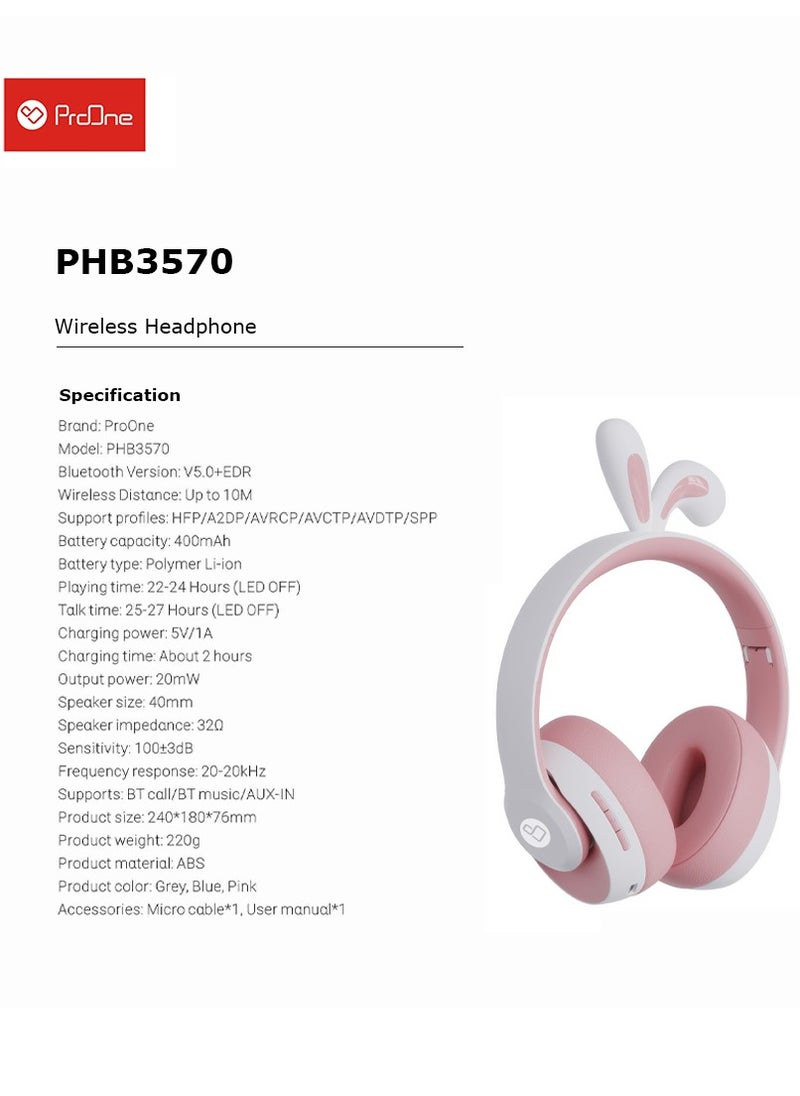 ProOne - ProOne PHB3570 Wireless Headphone - Bluetooth 5.0, Up to 24 Hours Playtime, AUX-IN, 27 Hours Talk Time, Comfortable, Adjustable, Compatible with PlayStation, PC, Laptop - Image 1