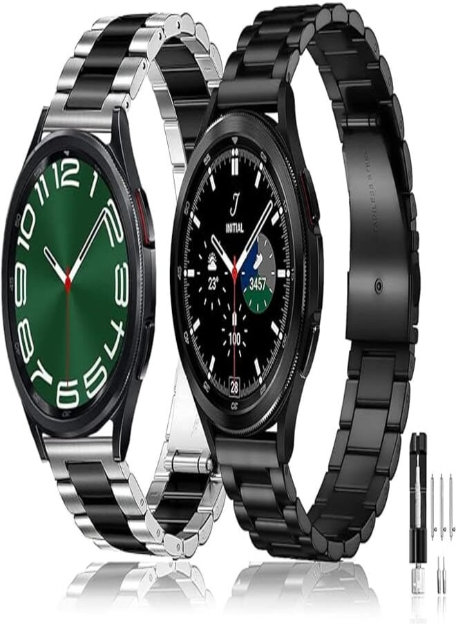 Olytop Olytop Galaxy Watch 5 Bands Pro 45mm 44mm 40mm Compatible Samsung Galaxy Watch 4 Classic Bands 42mm 46mm, 20mm Metal Stainless Steel Replacement Strap Men Women, Black+Black/Silver 