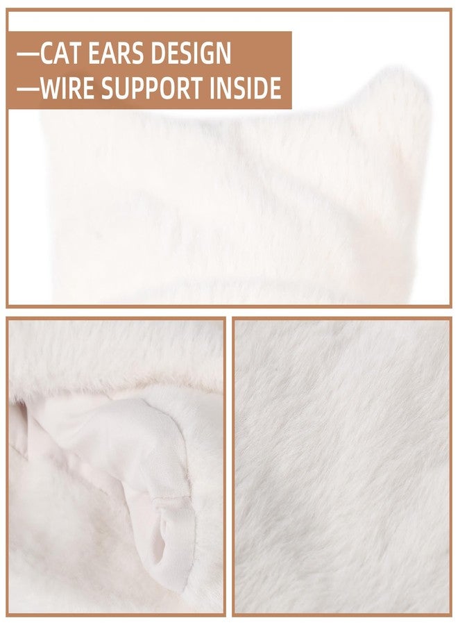 WHATWEARS Womens Winter Beanie Hat Cute Cat/Bear Ear Cap for Women, Warm Plush Hat, Ears - with Internal Support, White - Image 4