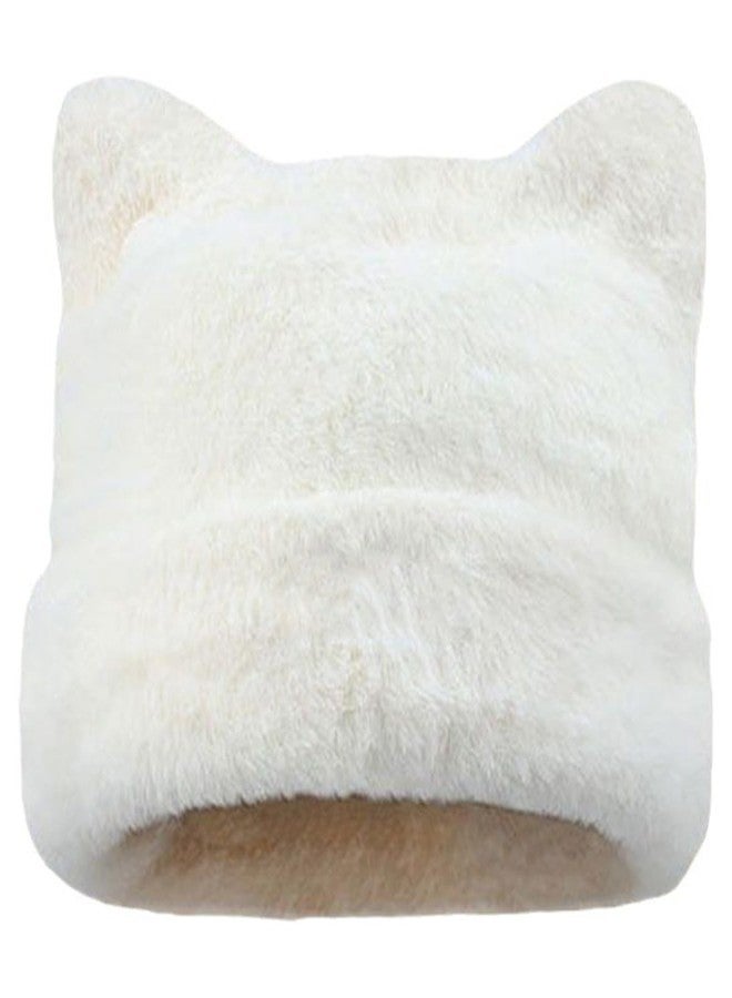 WHATWEARS Womens Winter Beanie Hat Cute Cat/Bear Ear Cap for Women, Warm Plush Hat, Ears - with Internal Support, White - Image 1