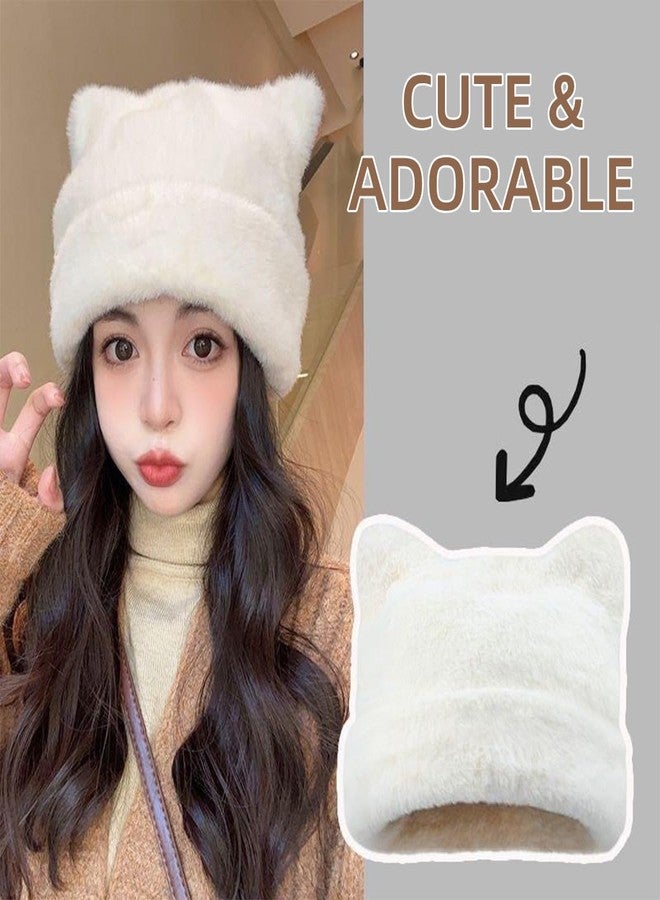 WHATWEARS Womens Winter Beanie Hat Cute Cat/Bear Ear Cap for Women, Warm Plush Hat, Ears - with Internal Support, White - Image 5