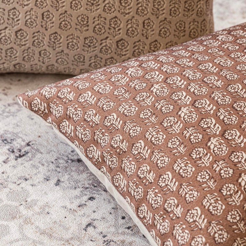 Foindtower Set of 2 Decorative Vintage Floral Print Throw Pillow Covers Neutral Farmhouse Cushion Covers Boho Home Decor for Sofa Couch Chair Bedroom Living Room,24Ã—24 Inch,Light Orange Brown - Image 3