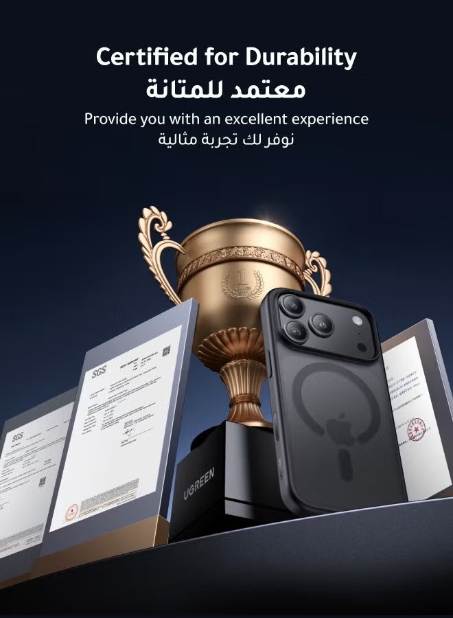 كارنييل جراب مغناطيسي لهاتف iPhone 17 Pro، مغناطيس قوي Magsafe مع زر كاميرا معدني، حماية من السقوط بدرجة عسكرية، لمسة نهائية غير لامعة مقاومة للخدش، جراب واقٍ مضاد للانزلاق ومقاوم للصدمات باللون الأسود - Image 2
