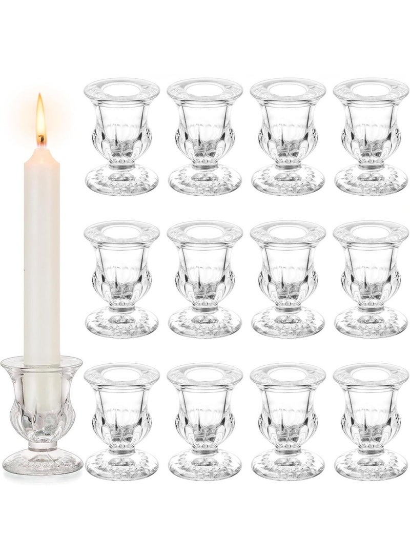 هوم زون 12 قطع من حوامل الشموع الزجاجية الشفافة المستدقة 2.5 انش، عصا شموع بارتفاع 2.5 انش لقطع الزينة المركزية للزفاف، لوازم الحفلات - Image 1