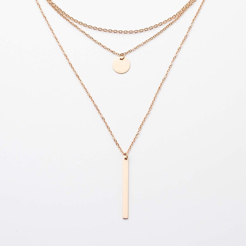 LETTARIUS Disc Bar Pendant Layering Necklace Stainless Steel Layered Chain Choker - Image 5
