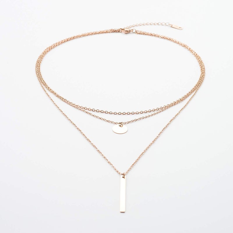 LETTARIUS Disc Bar Pendant Layering Necklace Stainless Steel Layered Chain Choker - Image 4