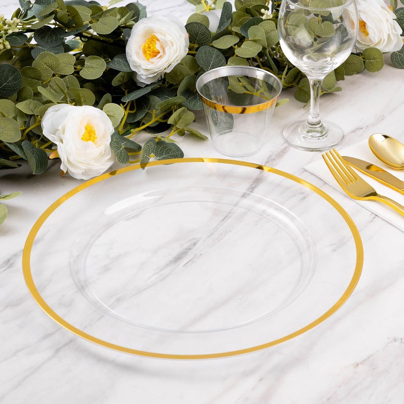 Goodluck 12 Inch Charger Plates, 50 Pack Clear Charger Plates with Gold Trim, Plastic Charger Plate Bulk for Dinner, Wedding, Party, Event Decoration, Clear&Gold - Image 5