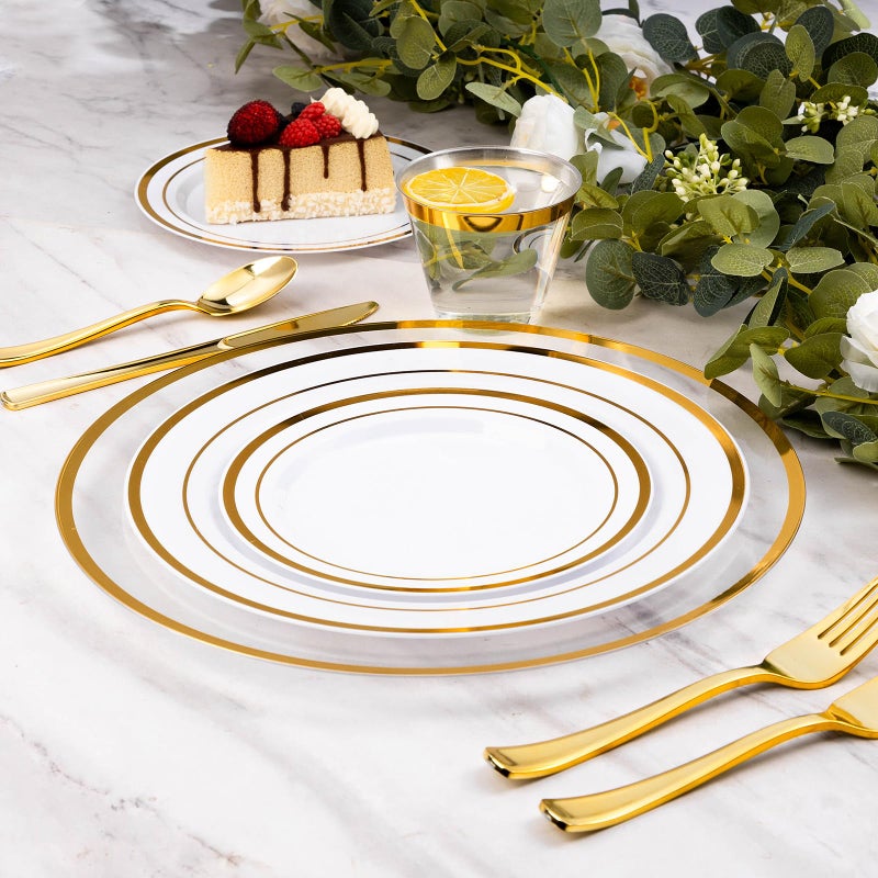 Goodluck 12 Inch Charger Plates, 50 Pack Clear Charger Plates with Gold Trim, Plastic Charger Plate Bulk for Dinner, Wedding, Party, Event Decoration, Clear&Gold - Image 3