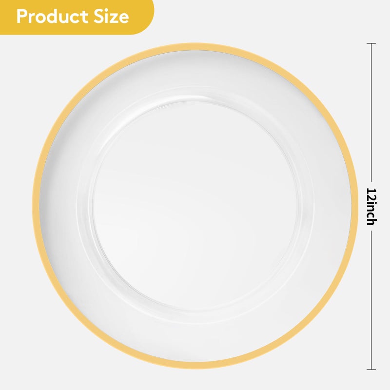 Goodluck 12 Inch Charger Plates, 50 Pack Clear Charger Plates with Gold Trim, Plastic Charger Plate Bulk for Dinner, Wedding, Party, Event Decoration, Clear&Gold - Image 4