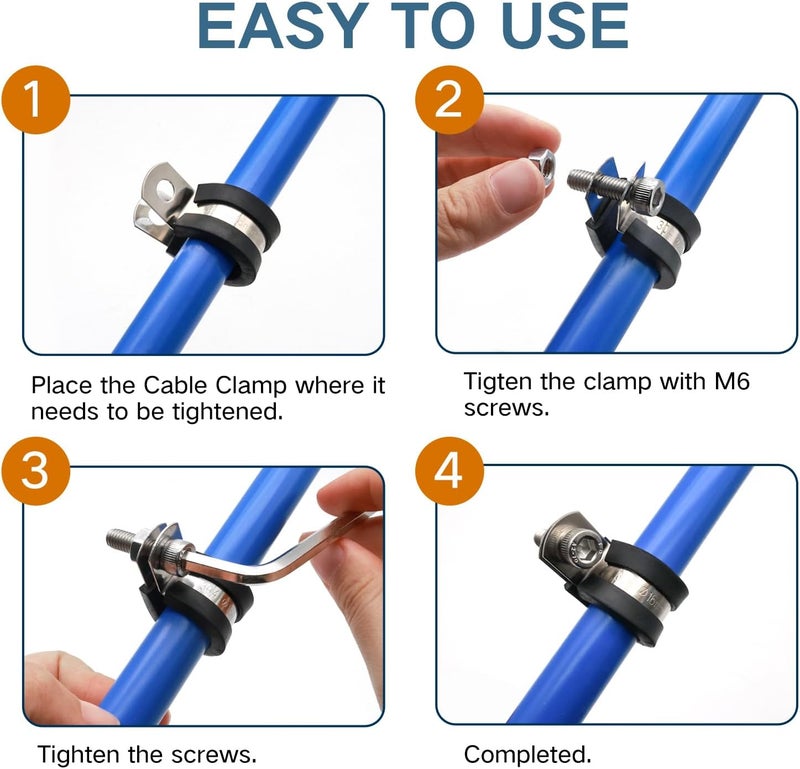 ZIPCCI Cable Clamps Assortment Kit, 25 Pack Stainless Steel Rubber Cushion Pipe Clips (1/4'' to 3/4'') - Image 4