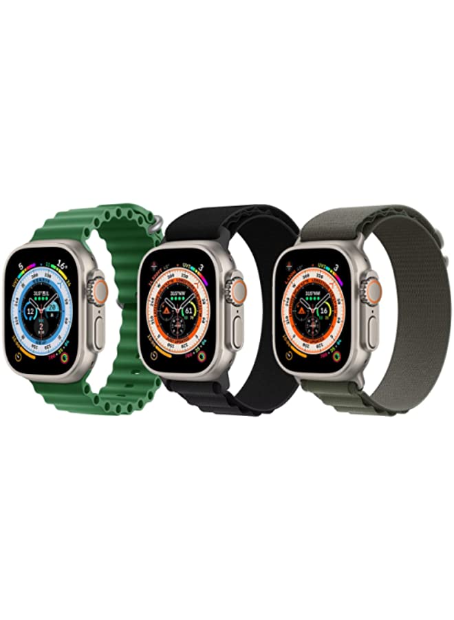 vesus Silicone Ocean Band Strap for Apple Watch Ultra 8 49mm Set of 3, Green, Black, Dark Green