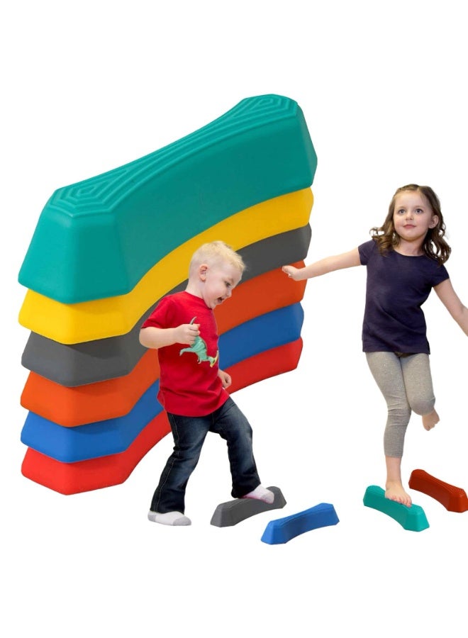 والالا أحجار مشي للأطفال | 6 أحجار موازنة بألوان قوس قزح | مسار حواجز حسية | عارضة توازن للأطفال | أحجار مشي بأسطح مانعة للانزلاق وسجادات سفلية | تُحسّن التنسيق الحركي - Image 1