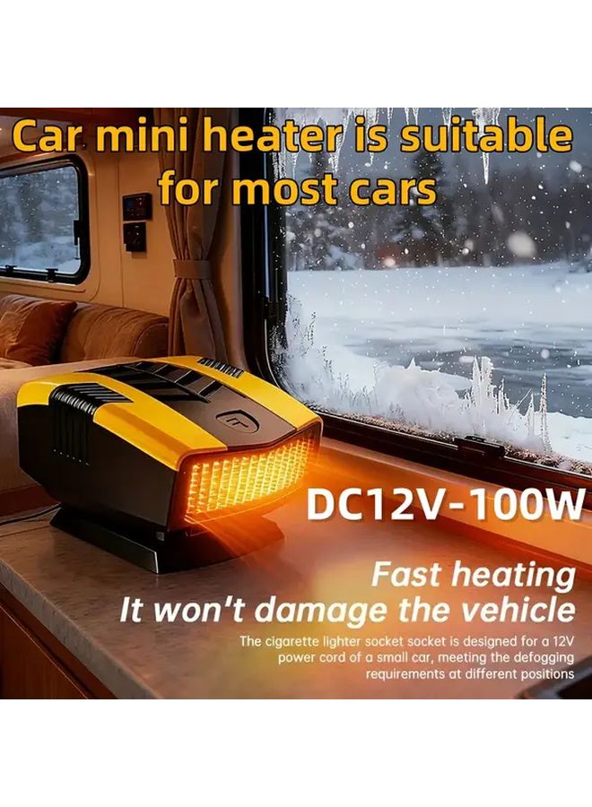 Yellow Black 12V Mini Car Heater Defogger Fast Heating Dual Mode Portable Defrost Tool - Image 1