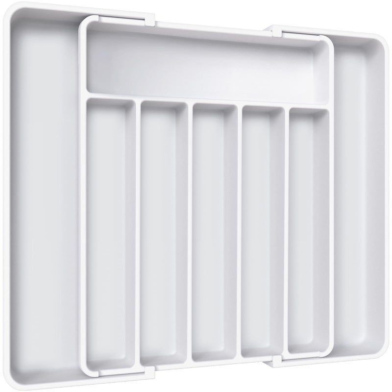 AUJEN Silverware Organizer - Expandable Kitchen Drawer Organizer, Utensil Organizer, Cutlery Drawer Organizer for Knives and Forks, Multipurpose Kitchen and Storage Organizers, Large, White - Image 1
