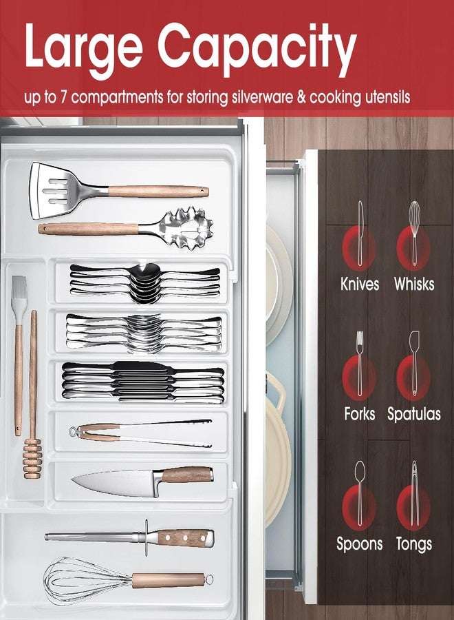 AUJEN Silverware Organizer - Expandable Kitchen Drawer Organizer, Utensil Organizer, Cutlery Drawer Organizer for Knives and Forks, Multipurpose Kitchen and Storage Organizers, Large, White - Image 3