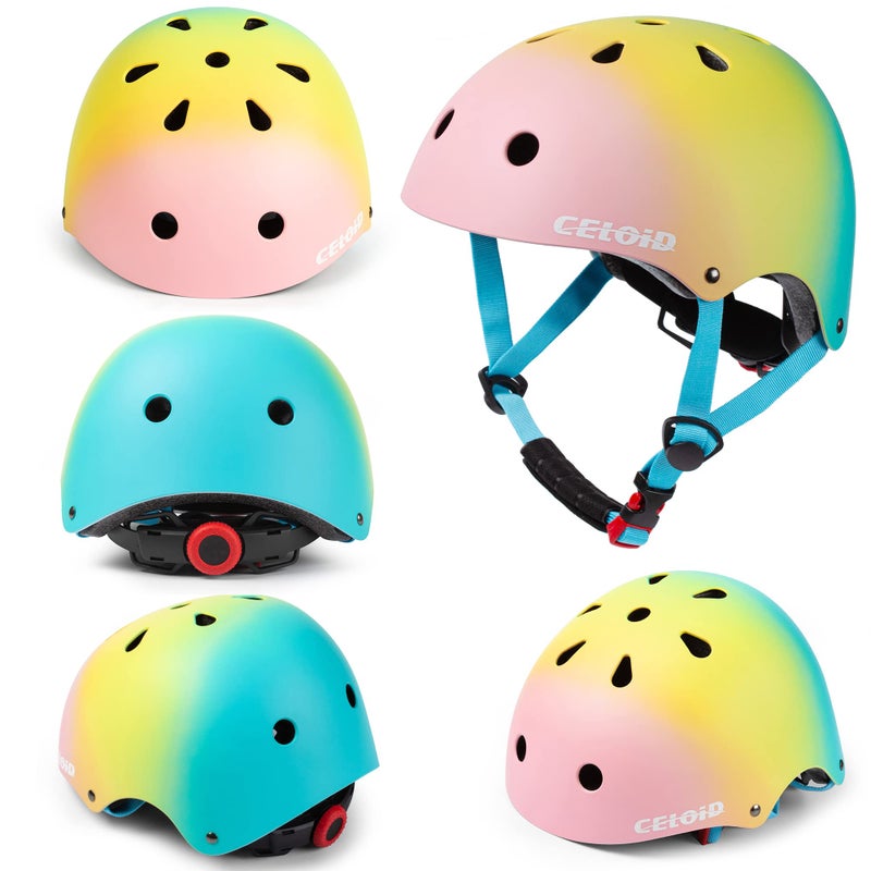 CELOID Kids Bike Helmet,Toddler Skateboard Helmets for Ages 5-8-9 Years Boys Girlsï¼ŒAdjustable Multi-Sport Bicycle Skateboarding Football Roller Skating Scooter Balance Bike Helmet,Pink Blue - Image 2