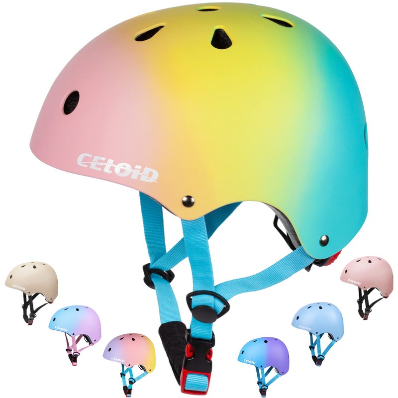 CELOID Kids Bike Helmet,Toddler Skateboard Helmets for Ages 5-8-9 Years Boys Girlsï¼ŒAdjustable Multi-Sport Bicycle Skateboarding Football Roller Skating Scooter Balance Bike Helmet,Pink Blue - Image 1