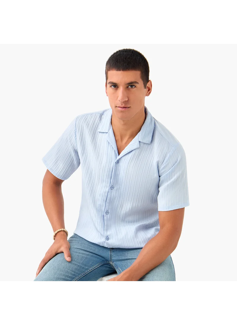 فاف Regular Fit Dobby Textured Shirt with Camp Collar and Short Sleeves