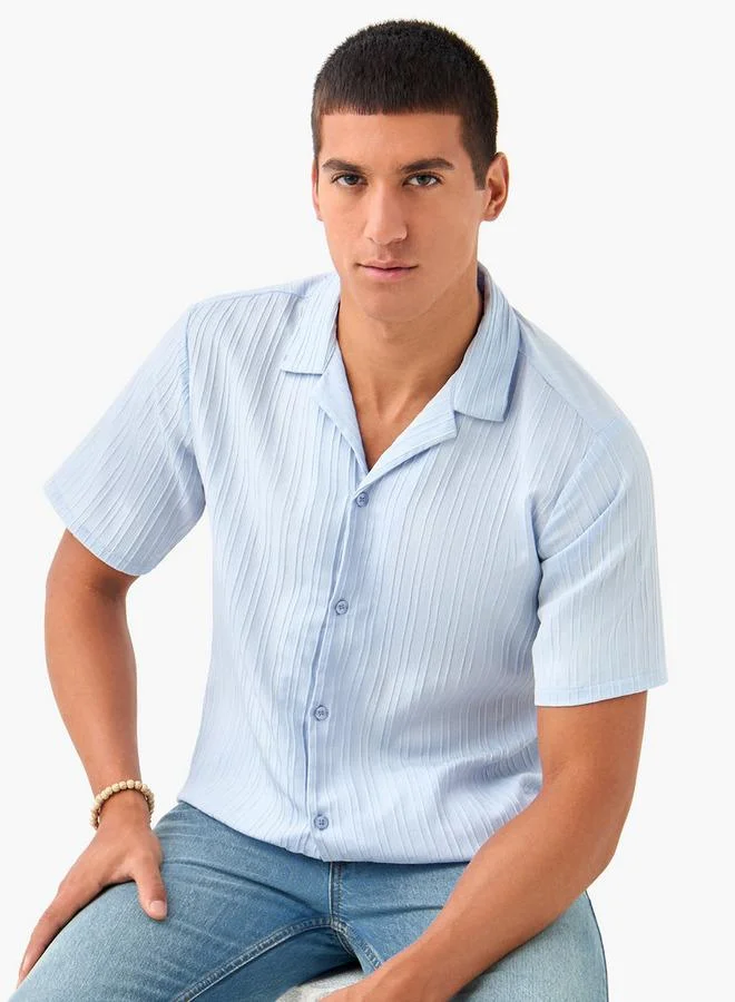 Splash FAV Regular Fit Dobby Textured Shirt with Camp Collar and Short Sleeves