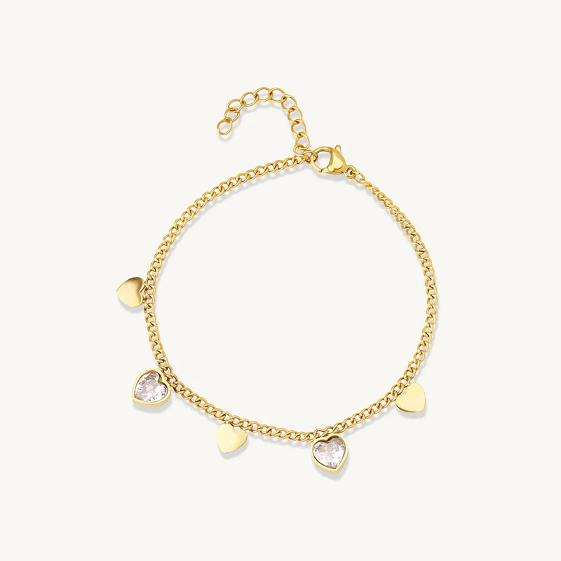 Palmonas 18K Gold Tone Plated Elegant Heart Dangle Bracelet For Women - Waterproof & Anti-Tarnish