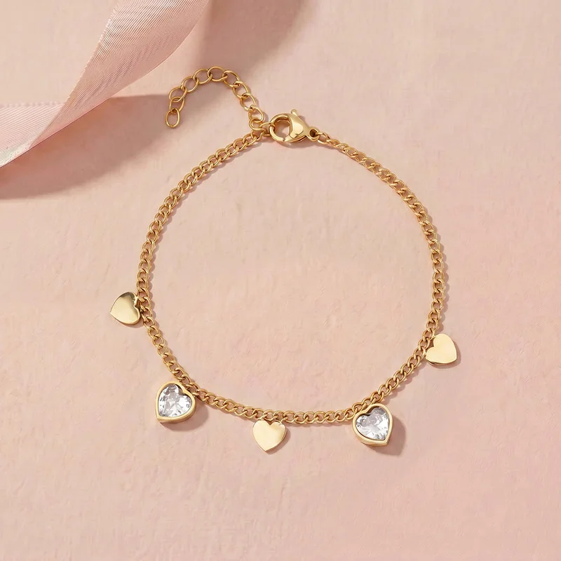 Palmonas 18K Gold Tone Plated Elegant Heart Dangle Bracelet For Women - Waterproof & Anti-Tarnish
