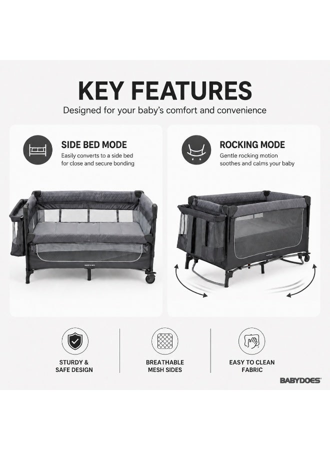 Babydoes Easyfold Auto - 5-in-1 Multi-Use, Portable Playard & Foldable Travel Bed, 0-3 Years, Dark Grey - Image 2