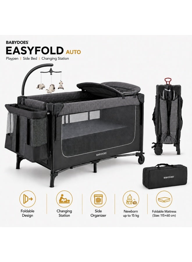 Babydoes Easyfold Auto - 5-in-1 Multi-Use, Portable Playard & Foldable Travel Bed, 0-3 Years, Dark Grey - Image 1