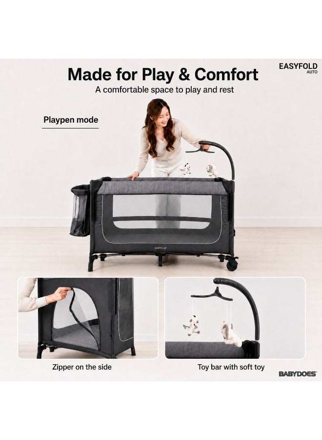Babydoes Easyfold Auto - 5-in-1 Multi-Use, Portable Playard & Foldable Travel Bed, 0-3 Years, Dark Grey - Image 3