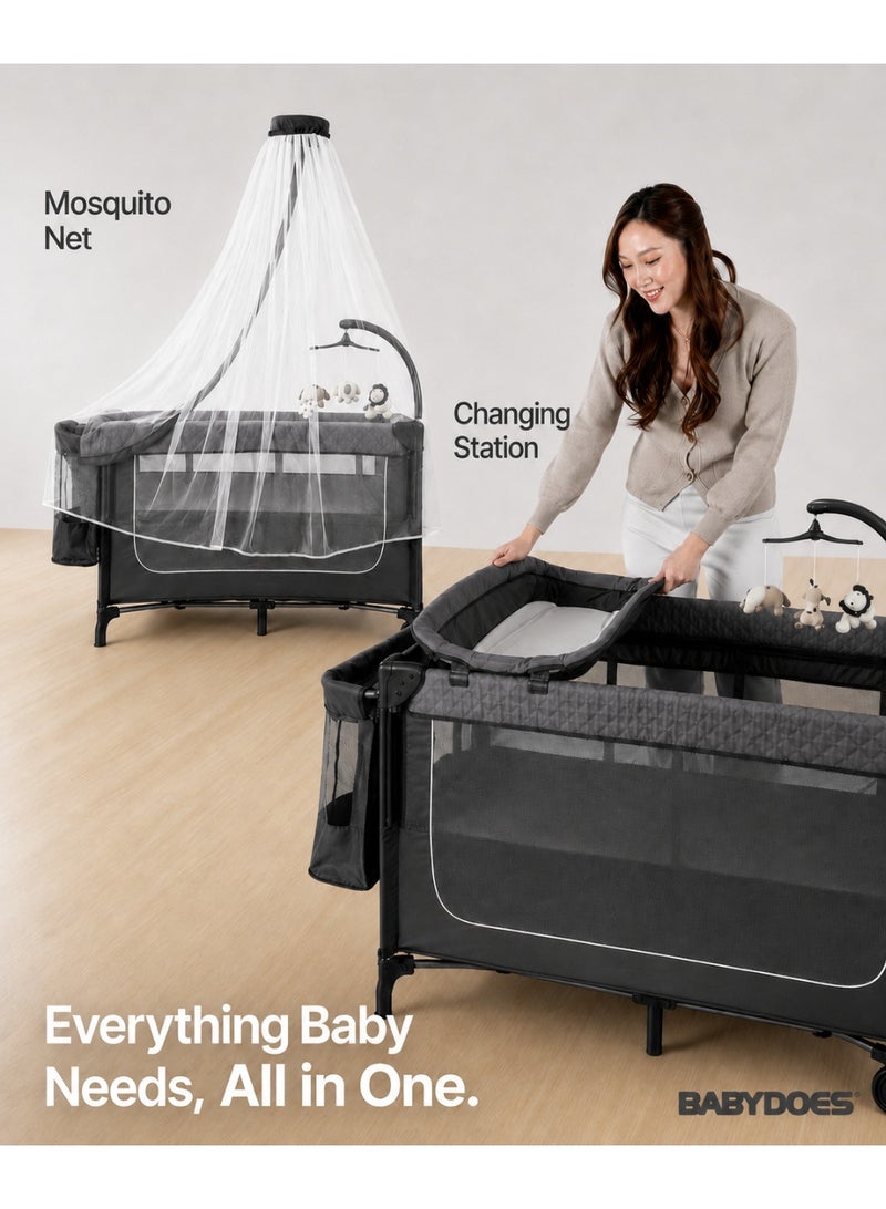 Babydoes Easyfold Auto - 5-in-1 Multi-Use, Portable Playard & Foldable Travel Bed, 0-3 Years, Dark Grey - Image 4