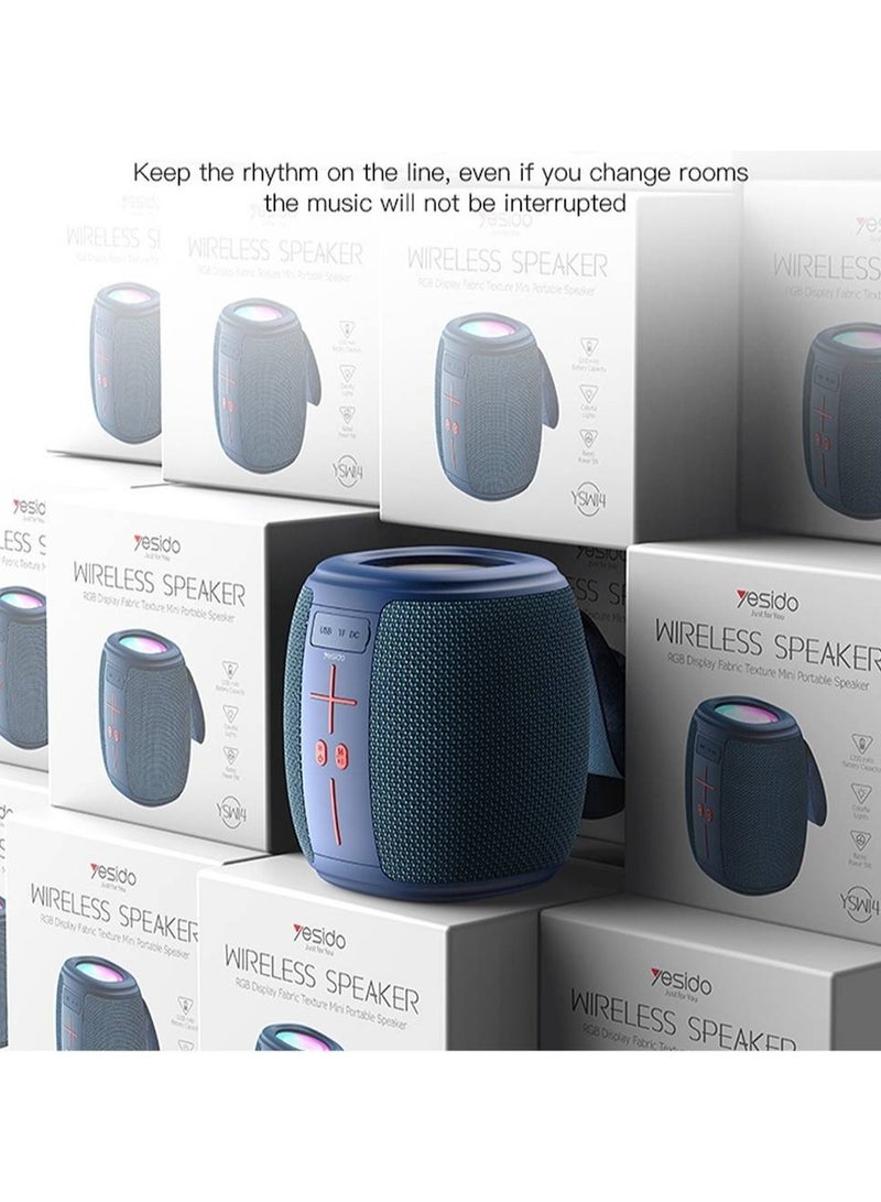 Yesido YSW14 Wireless Bluetooth Speaker – Deep Bass Sound with 66mm Driver, RGB Ambient Light Strip, USB & SD Card Support, Dual Playback Modes, 1200mAh Rechargeable Battery – Portable Stereo Music System for Home, Outdoor, Parties, Travel – Blue - Image 4