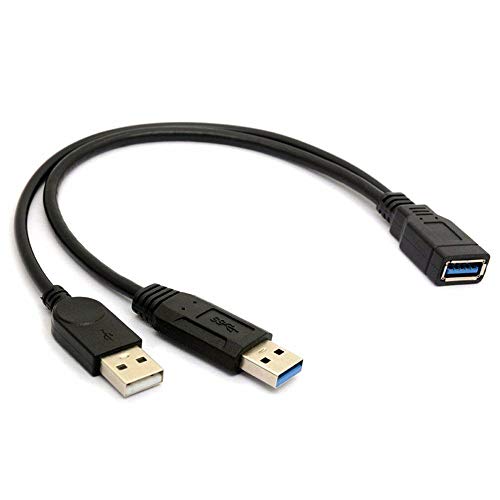 ANRANK USB 3.0 Female to Dual USB Male Extra Power Data Extension Cord Adapter Splitter Y-Cable Black - Image 1