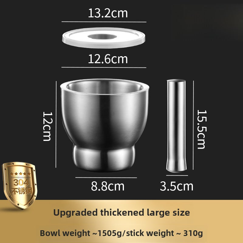 304 stainless steel masher solid garlic grinder household old-fashioned grinder medicine jar manual garlic grinder mortar(12.7cm drum garlic grinder) - Image 1