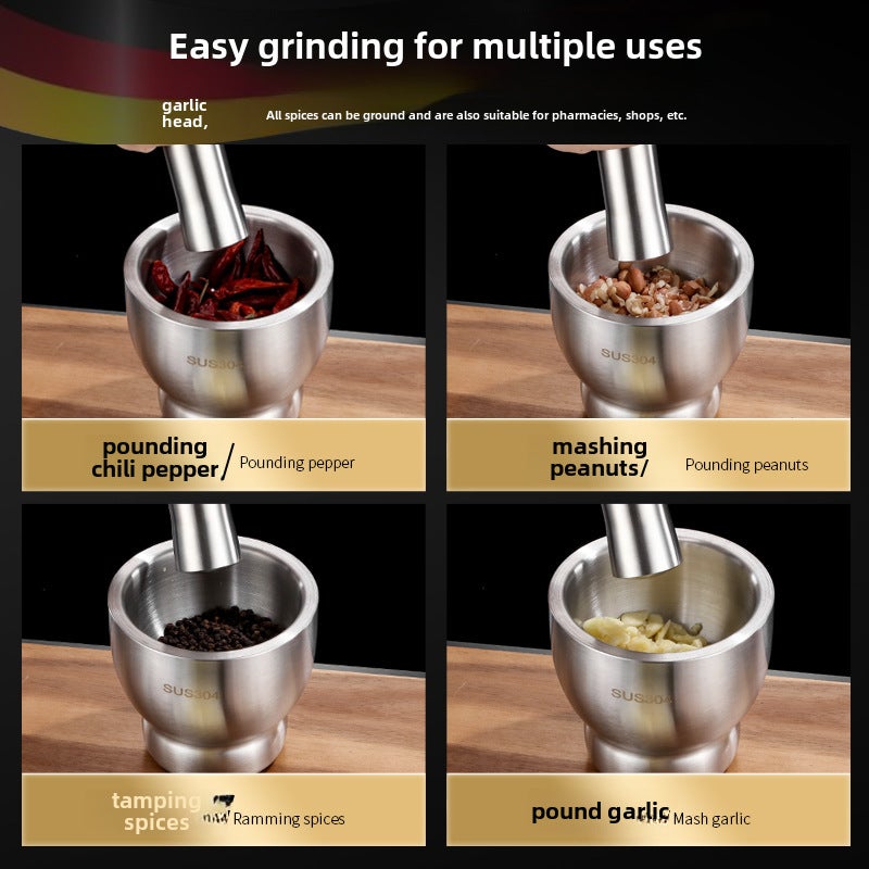 304 stainless steel masher solid garlic grinder household old-fashioned grinder medicine jar manual garlic grinder mortar(12.7cm drum garlic grinder) - Image 3