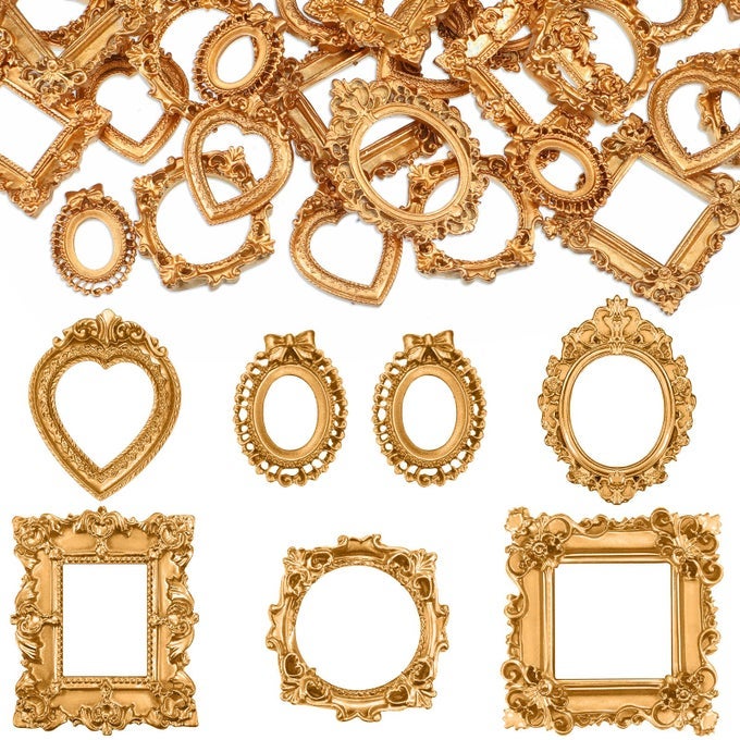 60 PCS MINI FRAME VINTAGE RESIN PICTURE ANTIQUE DIY MANICURE JEWELRY SMALL DISPLAY FRAMES PHOTOGRAPHY RESIN PHOTO FRAME HOME DECORATION GOLD
