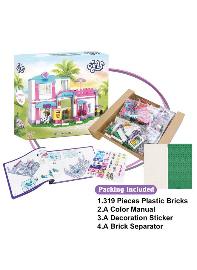 BRICK STORY - Dream Girls Friends House Building Sets Beach House For Girls 319 Pcs Seaside Villa With Swing Sun Lounger Building Kit Play Set Toys For Kids Aged 6-12 - Image 1