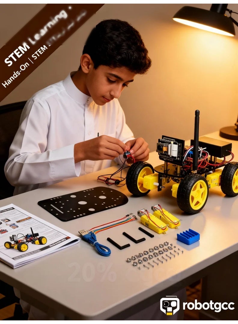 Wi-Fi Vision Robot Car | Browser Control + Target Tracking + PID Speed Control | Expandable Sensors/Servos/Storage | Unified Platform for Coding & IoT Labs