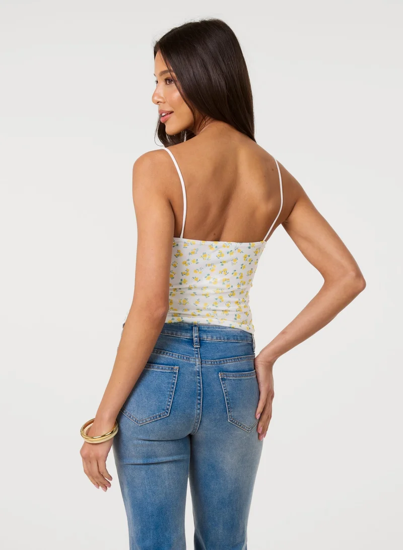 Pink Vanilla Hanky Hem Printed Mesh Crop Top