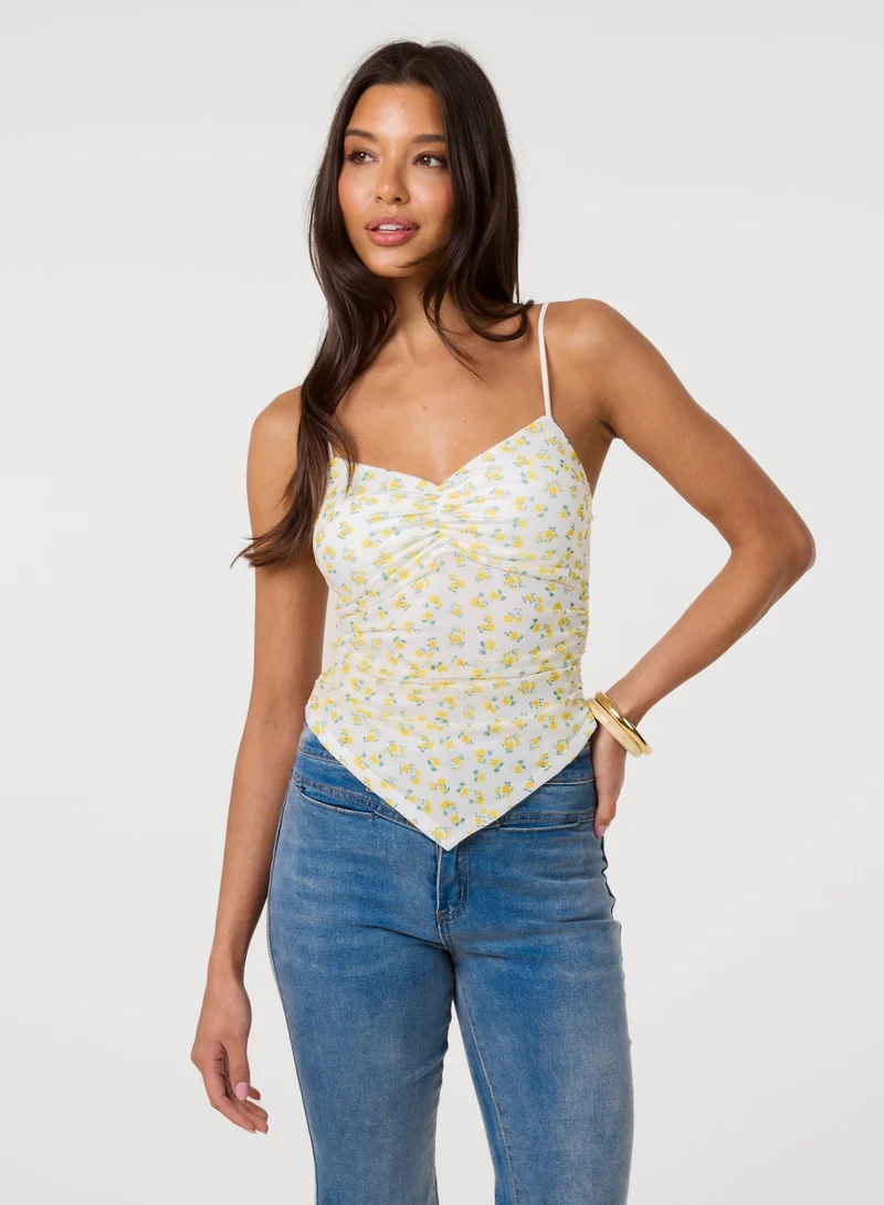 Pink Vanilla Hanky Hem Printed Mesh Crop Top