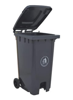VINSTAR 100 Ltr Grey Outdoor Waste Center Pedal Bins, Garbage Can Container With Attached Lid & Two Wheeled - High Density Polyethylene (HDPE) Heavy-Duty  - Image 2