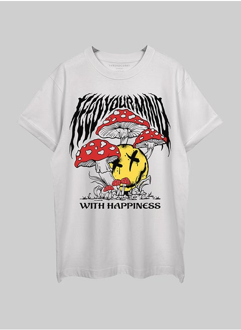 THREADCURRY Feed Your Mind Oversized Drop Shoulder Cotton Loose Printed T-Shirt for Men